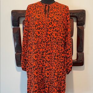 Elegant Red Leopard Print Long Sleeve Dress